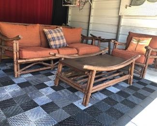 bamboo patio set. Includes extra seat and back cushion