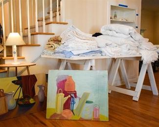 Sheets, towels, rugs, paintings 