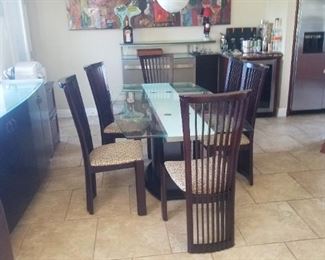 Glass Top Dining Table with Pull out Side  