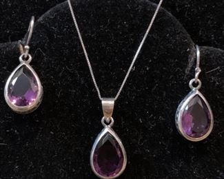018 Sterling  Amethyst Necklace  Earrings