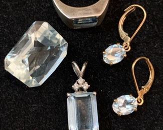 036 sapphire, aquamarine, gold  sterling