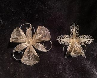 225Vintage Silver Filagree Pins