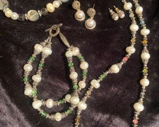 262 Silver, Pearls  Glass Jewerly