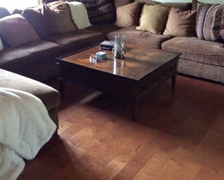 Sink into this custom made Sectional ALL DOWN Cushions and Pillows & Wood Coffee Table