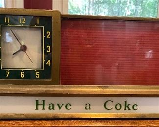 1950s “Have a Coke” lighted fountain clock; it lights up and runs.