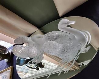 Lalique swans with mirror