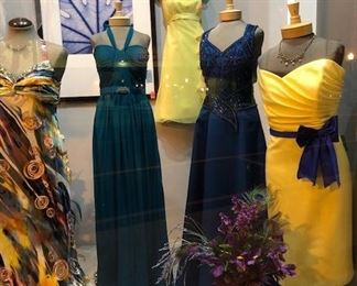 Mannikins, headless dress forms, are for sale also, along with artwork and window props.
Beautiful ladies formalwear for all your upcoming special occasions priced at just $10.
Buy a few at this unparalleled opportunity. 