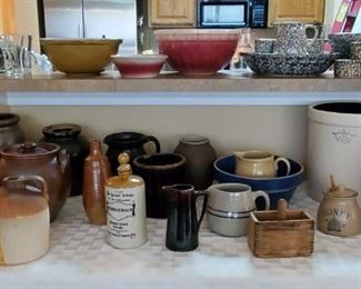 LARGE collection of crocks, art pottery, etc...