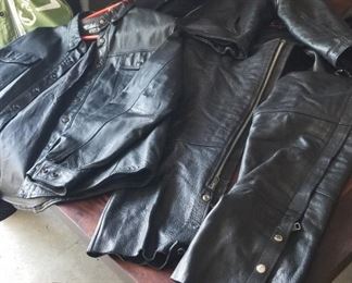 Leather gear: Jackets his and her, chaps and saddle bags