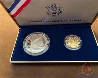 1987 U.S. Constitution Proof Set - SILVER Dollar and Five Dollar GOLD Coin Set