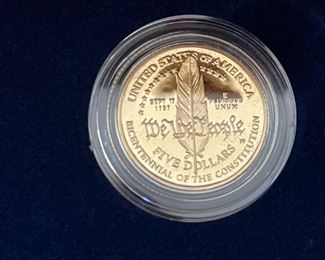 1987 U.S. Constitution Proof Set - SILVER Dollar and Five Dollar GOLD Coin Set