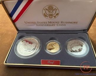 1991 Mount Rushmore Anniversary Three Coin SILVER & GOLD Proof Set