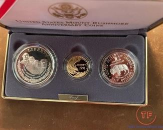 1991 Mount Rushmore Anniversary Three Coin SILVER & GOLD Proof Set