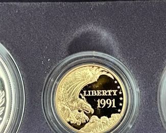 1991 Mount Rushmore Anniversary Three Coin SILVER & GOLD Proof Set