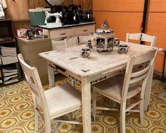 Vintage Whitewashed HOOSIER Table Set with Hidden Leaf