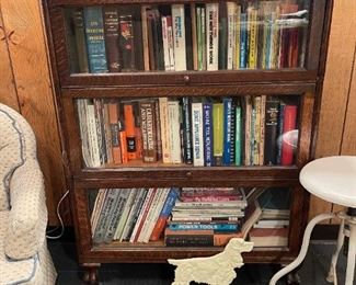 Vintage 3 Stack (GRM) Grand Rapids Michigan Tiger Oak BARRISTER BOOKCASE with Top and Rolling Claw Foot Base