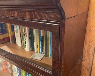 Vintage 3 Stack (GRM) Grand Rapids Michigan Tiger Oak BARRISTER BOOKCASE with Top and Rolling Claw Foot Base
