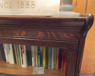 Vintage 3 Stack (GRM) Grand Rapids Michigan Tiger Oak BARRISTER BOOKCASE with Top and Rolling Claw Foot Base