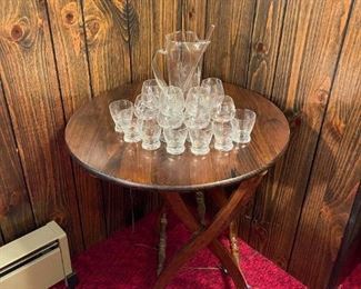Large Set Etched / Frosted Duck Glasses with Pitcher