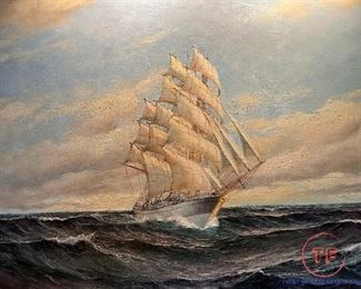 Original Oil on Canvas Seascape Scene - Signed