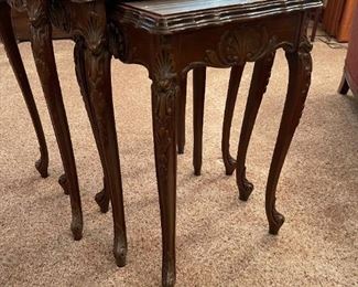 Hand Carved Nesting Table with Wood Inlay