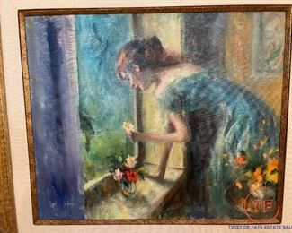 Woman at Window - Oil Painting on Canvas - Signed 