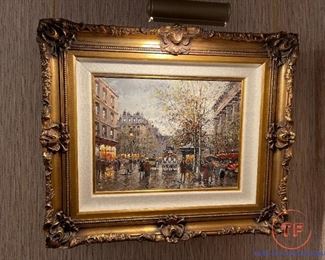 ANTOINE BLANCHARD (France, 1910 - 1988) - Oil Painting on Canvas - Paris Street Scene SPRING - 21 1/2" Tall x 26" Wide