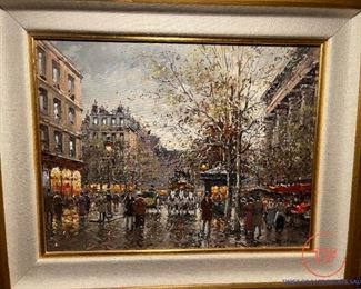 ANTOINE BLANCHARD (France, 1910 - 1988) - Oil Painting on Canvas - Paris Street Scene SPRING - 21 1/2" Tall x 26" Wide