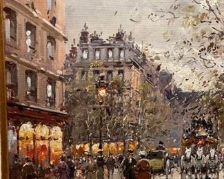 ANTOINE BLANCHARD (France, 1910 - 1988) - Oil Painting on Canvas - Paris Street Scene SPRING - 21 1/2" Tall x 26" Wide