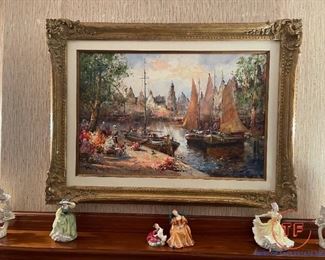  Impressionist Harbor Scene with Sailboats - Large Oil Painting on Canvas - Signed
