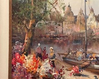  Impressionist Harbor Scene with Sailboats - Large Oil Painting on Canvas - Signed