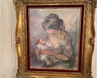 ANTONIO GONZALEZ COLLADO (Spain, 1930 - ) - Oil Painting on Canvas - Mother and Child