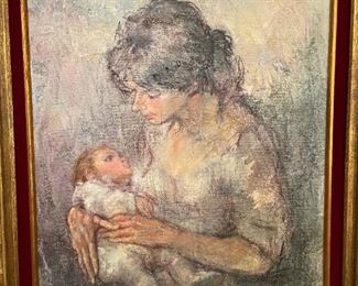 ANTONIO GONZALEZ COLLADO (Spain, 1930 - ) - Oil Painting on Canvas - Mother and Child