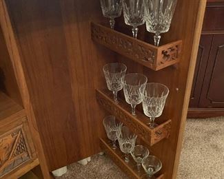 Hand Carved Teak Dry Bar with Marble Topped Inlay