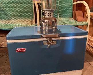 Vintage Coleman Cooler and Vintage Coleman Pyrex Lantern