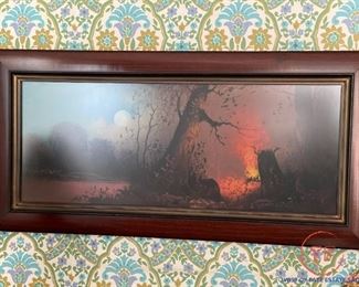  Luminist River Scene with Fire - Pastel Painting on Paper - Attributed to William Chandler 