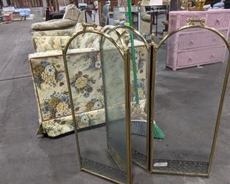 glass and brass fire screen