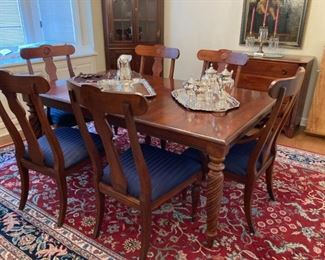 Dining table shown without leaves