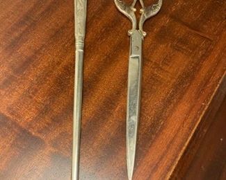 Art Nouveau Style Antique Letter Opener with Swan Scissors
