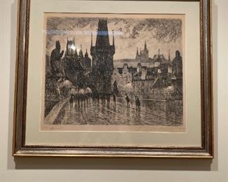 COPY OF ETCHING OF CHARLES BRIDGE, SIGNED 