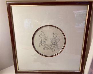 1930'S PRODUCTION DRAWING OF MICKEY AND MINNE MOUSE, WITH COA