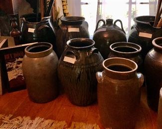 Clint Alderman  4 handle crock and other local pottery pieces