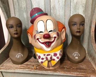 New Born Free wig displays, Helium tank "Happy Clown" head