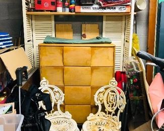 Heywood Wakefield chest of drawers, Iron Works of Atlanta cast iron chairs and so much more!!