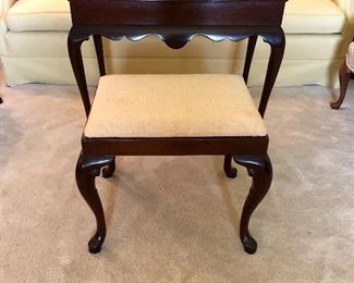 Mahogany Chippendale upholstered footstool/bench.