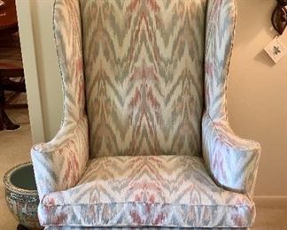 Mahogany flame stitch  Queen Anne  wing chair. Hickory furniture company. Fully labeled. Condition is “as if new”. 