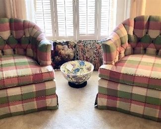 Erwin Lambeth silk club chairs. Completely original. Purchased in 1963. Lambeth contemporaries include Milo Braughman and Pierre Cardin. 