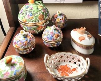 Vintage Herend porcelain. Pierced Bonbonniere boxes. Handpainted, gold accents. Hungary