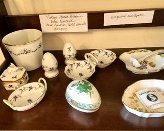 Vintage Herend porcelain. Blue garland, hand-painted, gold accents. Hungary