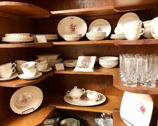 Two separate sets of Spode Jewel Billingsley Rose. One service for eight with serving pieces. A second service for five with some serving pieces